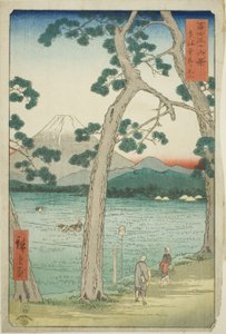 Mout Fuji při pohledu zleva na Tokaido (Tokaido hidari Fuji), ze série "Třicet šest pohledů na horu Fuji (Fuji sanjurokkei)" od Utagawa Hiroshige