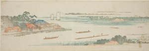 Ústa řeky Naka (Nakagawa guchi no zu), z nepojmenované série slavných pohledů na předměstí Edo od Utagawa Hiroshige