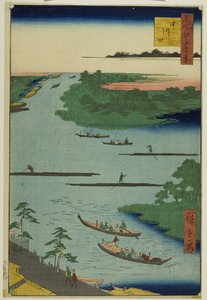 Ústí řeky Nakawaga (Nakagawaguchi), ze série "Sto slavných pohledů na Edo (Meisho Edo hyakkei)". od Utagawa Hiroshige