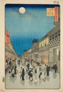 Noční pohled na ulici Salwakar (noční systém ulice Salwakar), ze série „Výhledy Ridge dre d fanet s výhledem na Edo (Sto slavných pohledů na Edo)“ od Utagawa Hiroshige