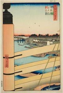Japonsko B Ridge Plan d Edo B Ridge (Nihonbashi, Edobashi), ze série ``Hřeben pro hřebeny pohledy na Edo (Sto slavných pohledů na Edo)