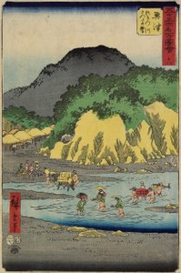 No.18 Úpatí hory Satta u řeky Okitsu, Okitsu, červenec 1855