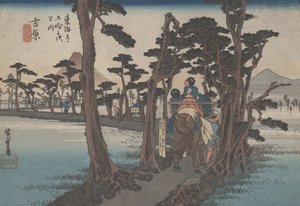 č. 16 „Yoshiwara: Fuji on the Left“ z 53 stanic Tokaida, kolem roku 1833
