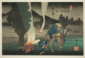 z. 19: Karuizawa, z Teseriho "Shi x t y ne s ta on te kisokaid (kisokaido rokujukyu tsugi no uchi)" od Utagawa Hiroshige