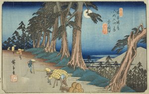 z. 26: Mochizuki, ze série s "shi x ty ne s ta on s of te kisokaid (kisokaido rokujukyu tsugi no uchi)" od Utagawa Hiroshige