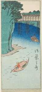 Ochanomizu, část listu ze série "Vystřižené obrázky slavných míst v Edo (Edo meisho harimaze zue)" od Utagawa Hiroshige