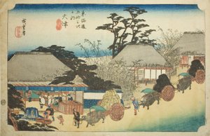 Otsu: Hashirii Teahouse (Otsu, Hashirii chaya), ze série "Padesát tři stanic Tokaida (Tokaido gojusan tsugi no uchi)", také známé jako Hoeido Tokaido od Utagawa Hiroshige