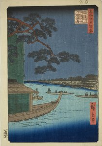 Pine of Sutto s Plan d Umaya, řeka Asakusa (Obranná borovice Umaya řeky Asakusa), ze seriálu „Hřeben pro hřeben“ 100 zobrazení)“ od Utagawa Hiroshige