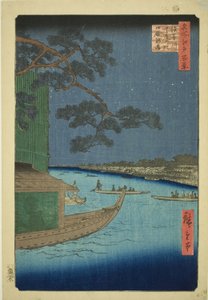 Pine of Sutto s Plan d Umaya, řeka Asakusa (Obranná borovice Umaya řeky Asakusa), ze seriálu „Hřeben pro hřeben“ 100 zobrazení)“ od Utagawa Hiroshige