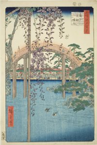 Nové knihy svatyně Kameido Tenjin (okresy svatyně Kameido Tenjin), ze série "Hřeben pro hřebenové pohledy na Edo (Sto slavných výhledů na Edo)" od Utagawa Hiroshige