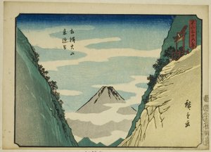 Údolí Raigo v Oyama v provincii Sagami (Sagami Oyama Raigodani), ze série „Třicet šest pohledů na horu Fuji (Fuji sanjurokkei)“ od Utagawa Hiroshige