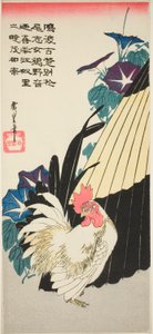 Kohout, deštník a ranní slávy od Utagawa Hiroshige