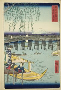 Most Ryogoku ve východním hlavním městě (Toto Ryogoku), ze série „Třicet šest pohledů na horu Fuji (Fuji sanjurokkei)“ od Utagawa Hiroshige