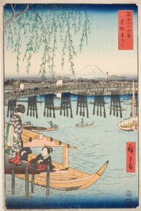 Most Ryogoku ve východním hlavním městě (Toto Ryogoku), ze série „Třicet šest pohledů na horu Fuji (Fuji sanjurokkei)“ od Utagawa Hiroshige