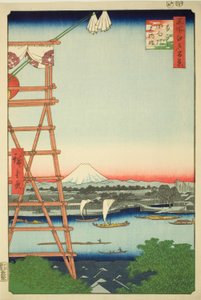 Myšlenka eko-člena Rokoku d Yuan Yanagi Bridge (eko-člen Rokoku Yuan Yanagibashi), ze seriálu „Výhledy z hřebenů na Edo (Sto slavných pohledů na Edo)“ od Utagawa Hiroshige