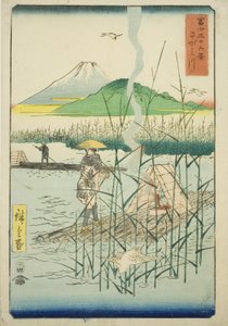 Řeka Sagami (Sagamigawa), ze série „Třicet šest pohledů na horu Fuji (Fuji sanjurokkei)“ od Utagawa Hiroshige