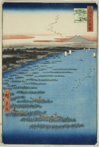 Základní členové kmene Samezu, Shinagawa (jižní pobřeží Shinagawa Samezu), ze seriálu ``Ridge dre d f s views edo (slavné místo 100 pohledů na Edo)