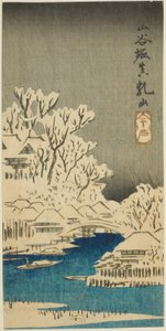 Sanya Canal a Matsuchi Hill (Sanyabori Matsuchiyama), část listu ze série "Vystřihovánky slavných míst v Edo (Harimaze Koto meisho)" od Utagawa Hiroshige