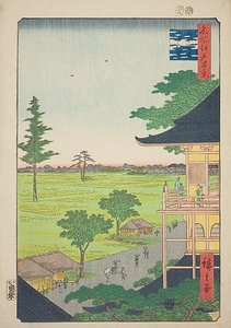 Sál Sazai chrámu Pět set Rakan (Gohyaku Rakan Sazaido), č. 66 ze série "Sto slavných pohledů na Edo (Meisho Edo hyakkei)". od Utagawa Hiroshige