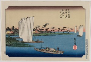 Rozptýlené borovice u řeky Tone, ze seriálu Cesta do Narity v provincii Shimosa od Utagawa Hiroshige