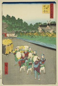 Svatyně Shiba Shinmei a chrám Zojoji (Shiba Shinmei Zojoji), ze série „Doplněk ke stovce slavných pohledů na Edo (Edo hyakkei yokyo)“ od Utagawa Hiroshige