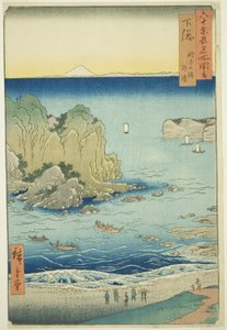 Provincie Shimosa: Pláž Choshi ve Vnějším zálivu (Shimosa, Choshi no hama Toura), ze série „Slavná místa v šedesáti lichých provinciích (Rokujuyoshu meisho zue)“ od Utagawa Hiroshige
