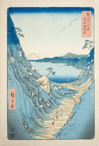 Průsmyk Shiojiri v provincii Shinano (Shinano Shiojiri toge), ze série „Třicet šest pohledů na horu Fuji (Fuji sanjurokkei)“ od Utagawa Hiroshige