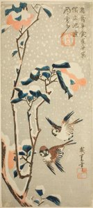 Vrabci a kamélie ve sněhu od Utagawa Hiroshige