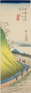 Jarní pohled z úpatí kopce Asuka (Asukayama shita haru no kei), ze série "Slavné pohledy na východní hlavní město (Toto meisho)" od Utagawa Hiroshige
