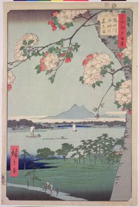 Suigin Grove a Masaki, na řece Sumida, ze „Sto slavných pohledů na Edo (Tokio)“, 1856