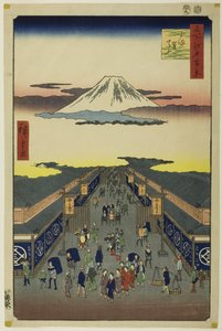 Surugačo, ze série "Sto slavných pohledů na Edo (Meisho Edo hyakkei)" od Utagawa Hiroshige