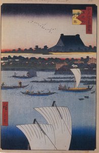 Teppozu a Tsukiji Monzeki Temple Sto slavných pohledů na Edo, 1856-1858 od Utagawa Hiroshige