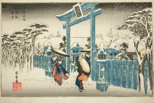 Svatyně Gion ve sněhu (Gionsha setchu), ze série "Slavná místa v Kjótu (Kyoto meisho no uchi)" od Utagawa Hiroshige