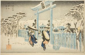 Gionský chrám ve sněhu (Gionsha setchu), ze série "Slavná místa v Kjótu (Kyoto meisho no uchi)" od Utagawa Hiroshige