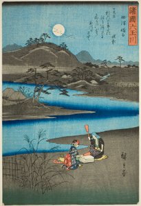Řeka Kinuta Jewel v provincii Settsu (Settsu Kinuta), ze série „Šest řek Jewel v různých provinciích (Shokoku Mu Tamagawa)“ od Utagawa Hiroshige