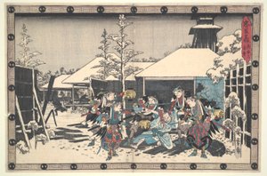 Loajální liga čtyřiceti sedmi R?ninů (Ch?shingura), dějství XI, č. 3: Noční útok Moronao zajatý Roniny od Utagawa Hiroshige
