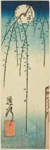 Scéna z Michiyuki ze hry Ohan a Choemon (Michiyuki, Ohan Choemon), část listu ze série „Odrazy dramat ve vystřihovánkách (Harimaze joruri kagami)“ od Utagawa Hiroshige