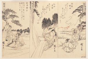 Řeka Noda Jewel v Mutsu; Řeka Koya Jewel v Kii; Řeka Toi Jewel River, 1838-43 (inkoust na papíře)