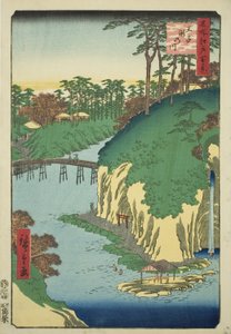 Řeka vodopádů v Oji (Oji Takinogawa), ze série „Sto slavných pohledů na Edo (Meisho Edo hyakkei)“ od Utagawa Hiroshige
