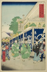 Okres Suruga ve východním hlavním městě (Toto Suruga-cho), ze série „Třicet šest pohledů na horu Fuji (Fuji sanjurokkei)“ od Utagawa Hiroshige