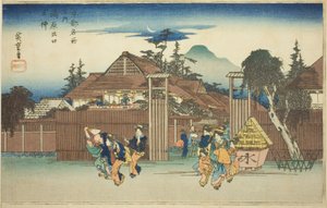 Te wi w Tre at Te ga hand f Shimabara p wear quar hand r (Shimabara exit Willow), z te série "slavné pohledy na dům a místo bydliště" ” od Utagawa Hiroshige