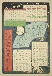 Titulní strana a seznam obsahu pro „Sto slavných pohledů na Edo (Meisho Edo hyakkei)“ od Utagawa Hiroshige