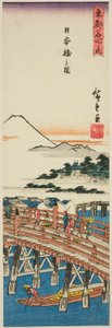 Pohled na most Nihon (Nihonbashi no zu), ze série "Slavná místa ve východním hlavním městě (Toto meisho no uchi)" od Utagawa Hiroshige