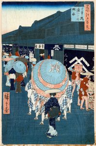 Pohled na první ulici na Nihonbashidori Sto slavných pohledů na Edo, 1856-1858. od Utagawa Hiroshige