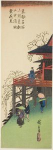 Prohlížení třešňových květů z Kiyomizu Hall v Toeizan v Ueno (Ueno Toeizan chu Kiyomizudo no hanami), ze série "Slavné pohledy na východní hlavní město (Toto meisho)" od Utagawa Hiroshige