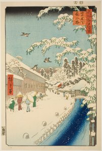 Yabu Street na úpatí kopce Atago (Atagoshita yabukoji), ze série „Sto slavných pohledů na Edo (Meisho Edo hyakkei)“ od Utagawa Hiroshige