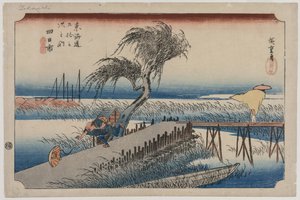 Yokkaichi: Pohled na řeku Mie, ze série Padesát tři stanic Tōkaidō od Utagawa Hiroshige