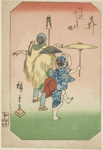 Yui, část listu ze série "Obrázky padesáti tří zastávek Tokaidské silnice (Tokaido gojusan tsugi zue)" od Utagawa Hiroshige
