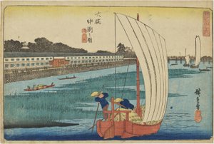„Písečná mělčina u Ōhashi“ ze série „Nejkrásnější výhledy na Edo“ od Utagawa Hiroshige
