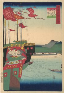 Nizozemské a čínské lodě v přístavu v Nagasaki v provincii Hizen, 3. měsíc, 1859.